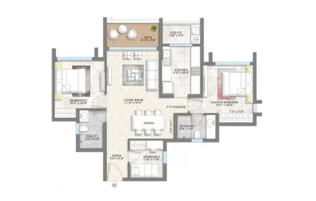 2 BHK with Study - 894 Sq.ft.