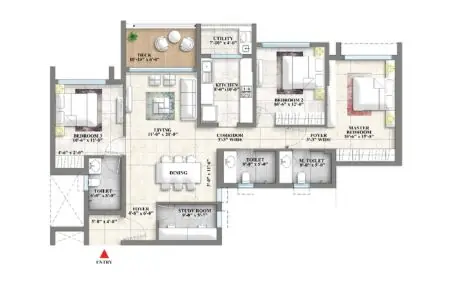 3 BHK with Study - 1106 Sq.ft